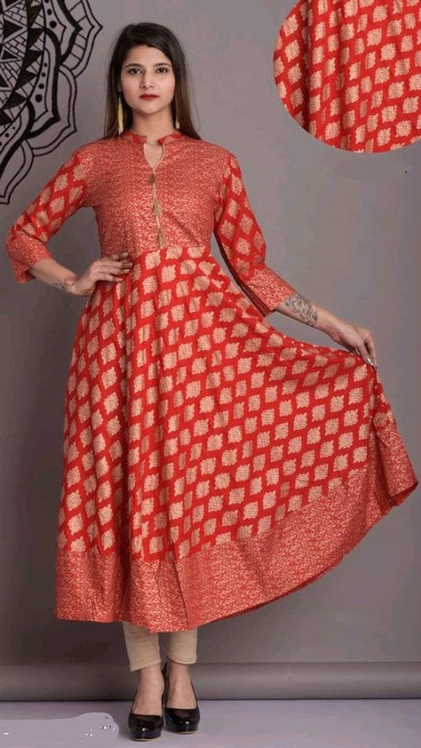 Red Rayon 140 GSM Printed Women Anarkali Kurti - SVB Ventures